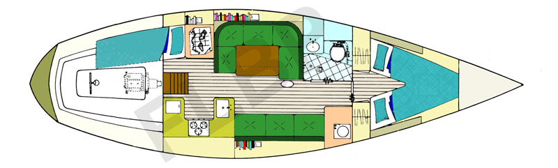 Roberts 35 aft cockpit interior layout