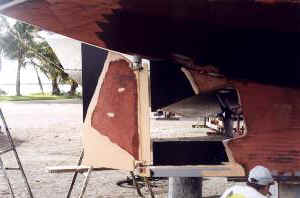 Mauritius / Norfolk 43 Rudder Modification - showing clearly the additions